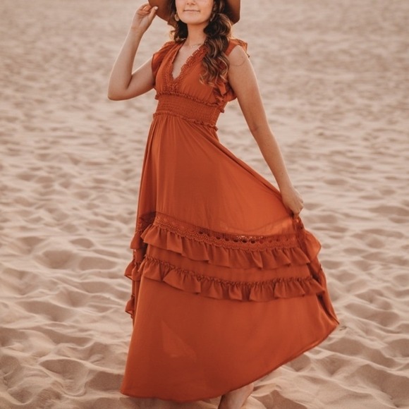 Baltic Born Dresses & Skirts - Baltic Born Rust Ruffle Maxi Dress